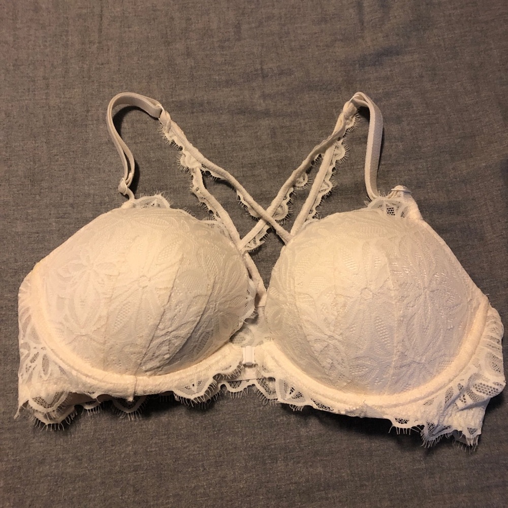 PINK lace white push up bra